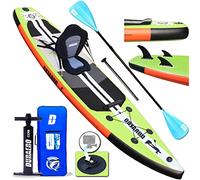 Tavole gonfiabili da stand up paddle, 330 x 76 x 15 cm, fino a 150 kg, cuscino integrato a 3 pinne, supporto per fotocamera, doppia pagaia regolabile, accessori completi, Verde