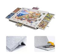 Tavole per Puzzle 1000 Pezzi, Porta Puzzles Portatile con 6 Cassetti e Copertura Antipolvere, Tappeto Puzzle in Feltro, per Adulti e Bambini, Grigio chiaro