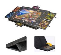 Tavole per Puzzle 1000 Pezzi, Porta Puzzles Portatile con 6 Cassetti e Copertura Antipolvere, Tappeto Puzzle in Feltro, per Adulti e Bambini, Nero