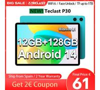 Tavoletta Android 14 Teclast P30, UNISOC T606 Octa Core, IPS da 10,1", massima 12 GB di RAM, 128 GB di ROM, 6000 mAh, fotocamera AI da 5 MP, sblocco facciale Tablet and Case