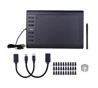 Tavoletta Grafica professionale da 10 x 6 pollici 12 tasti Express Con 8192 livelli Batteria Senza stilo/Pennini da 30 pz/Clip per Penna/Supporto cavo PC/Lap OTG da 2 pezzi Compatibile Con