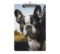 Tavoletta portablocco con cucciolo di cane Boston Terrier, in acrilico, carino, alla moda, decorativo, 31,8 x 21,6 cm, formato A4, clip in acrilico per classe, insegnanti, forniture per ufficio