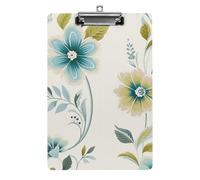 Tavoletta portablocco con fiori blu e verdi, formato A4, formato A4, con clip a basso profilo, in acrilico, portablocco decorativo per infermieri, lavoro, ufficio, 31 x 21 cm