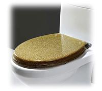 Tavoletta WC Colorata, Copriwater a Chiusura Rallentata, Sedile WC Ovale Glitterato con Sgancio Rapido Facile da Pulire, Asse WC in Resina di Alta Qualità (Color : Gold-Glitter)