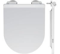 Tavoletta WC con Chiusura Ammortizzata，Ultra Sottile - Sedile WC in Duroplast, Forma a D, Copriwater con Quick-Release, Vaschetta Universale, Rapido Montaggio, Elegante Copriwater in Bianco