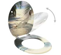 Tavolette WC con Coperchi 2 pz in MDF Design Spiaggia | Cerniere regolabili 12-20 cm, altezza 5,3-5,5 cm, apertura 28x24 cm, universale