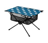 Tavoli da campeggio a pois bianchi su sfondo blu, tavolo pieghevole con borsa per il trasporto, per barbecue, cucina da campeggio