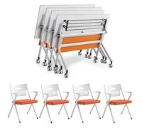Tavoli per banchetti, tavolo per sala conferenze, 55,1" L x 23,6 P x 29,5 A, tavoli pieghevoli per sala conferenze con sedie, tavolo per seminari e riunioni di formazione con piano ribaltabi