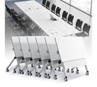 Tavoli pieghevoli da 1,5 m, con ruote, per conferenze, seminari, uffici, aule, sale riunioni, soluzioni portatili e salvaspazio, confezione da 6