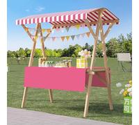 Tavoli Pieghevoli per Mercatini Chiosco in Legno con Ripiano, Carretto Mobile per Buffet di Dolciumi e Torte, Gelato e Hot Dog, Baldacchino a Righe, Bancone per Vendita Al Dettaglio di Dolciumi(Pink,W