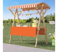 Tavoli Pieghevoli per Mercatini Chiosco in Legno con Ripiano, Carretto Mobile per Buffet di Dolciumi e Torte, Gelato e Hot Dog, Baldacchino a Righe, Bancone per Vendita Al Dettaglio di Dolciumi(Orange