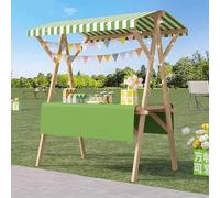 Tavoli Pieghevoli per Mercatini Chiosco in Legno con Ripiano, Carretto Mobile per Buffet di Dolciumi e Torte, Gelato e Hot Dog, Baldacchino a Righe, Bancone per Vendita Al Dettaglio di Dolciumi(Light
