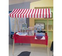 Tavoli Pieghevoli per Mercatini Espositori Pieghevoli per Stand Gastronomici Rossi, Bancarelle Leggere per Mercati Agricoli con Tenda a Righe, Carretto di Cibo in Legno in Vendita per Hot Dog(Width 15