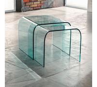 Tavolinetti coppia In vetro curvato a caldo BIS 48x48xh40 cm - 44x44xh38 cm 10 mm design e resistente e robusto trasparente trasparente