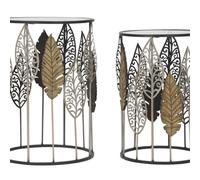 TAVOLINETTI IN FERRO E LEGNO FOGLIE COPPIA