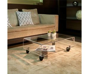 Tavolinetto Basso multiuso con ruote ANDY 2 Dimensioni 84x50xh30 cm in metacrilato con ruote spessore 8 mm, portata massima 30 kg colore trasparente trasparente