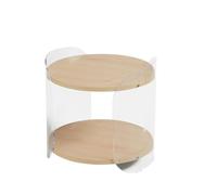 Tavolinetto, comodino in metacrilato Trasparente ALVIN 41x41xh39 cm con ripiano in legno nobilitato particolari in acciaio lucido acero mondial legno