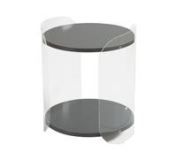 Tavolinetto , comodino in metacrilato Trasparente ALVIN 41x41xh49 cm con ripiano in legno nobilitato particolari in acciaio Grigio pietra grigio
