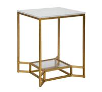 Tavolinetto Double Marble 47x47x60 cm in Ferro e Vetro e Marmo Oro e Bianco