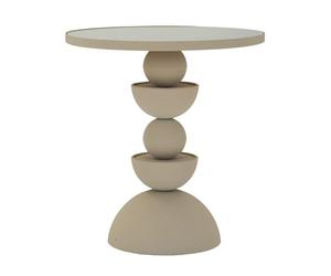 Tavolinetto Dune con specchio Ø 39,5, struttura a sfere sovrapposte dimensioni Ø 40,5x h52 cm ripiano specchio telaio Crema crema