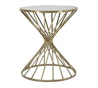 Tavolinetto Hypnos Ø42x50 cm in Ferro MDF e Vetro Oro