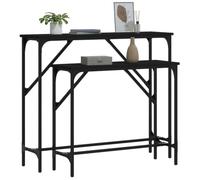Tavolini Consolle 2 pz Neri in Legno Multistrato | Set 2 Pezzi, Telaio Metallo, Piedini Regolabili, 95x26x80 cm e 75x26x63 cm