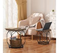 Tavolini da caffè impilabili 2 pezzi/set con piano rotondo Tavolino con struttura in metallo stile industriale nero per la decorazione della casa del balcone