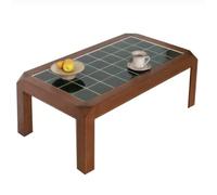 Tavolini da Caffè in Stile Vintage/Retrò, Tavolino Caffè Mid-Century Modern | Struttura in Legno Massello con Piano in Piastrelle di Ceramica, per Soggiorno, Camera da Letto(153cm/60.2in)