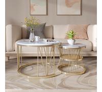 Tavolini da caffè RESISTENTE E DUREVOLE: Realizzati in robusto metallo e MDF spesso, i nostri tavolini offrono una durata eccezionale. Il piano rotondo con giunto e la struttura in metallo dorato gara