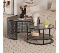 Tavolini da caffè rotondi moderni impilabili, set da 2 - Piano in vetro con ripiano portaoggetti, design intrecciato, gambe in metallo robusto per soggiorno, camera da letto, ufficio - Mobil