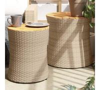 Tavolini da Giardino 2 Pezzi con Piano in Legno di Acacia e Struttura in Polyrattan, Set di 2 Tavolini da Esterno Beige Marrone per Giardino, Patio, Cortile, Ideali per Caffè e Chiacchiere con Amici