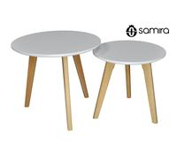 SAMIRA Tavolini da salotto mod. Twins con top bianco in mdf e piedi in legno