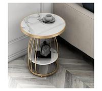 Tavolini da salotto Tavolino Rotondo Piccolo a 2 Livelli, da Divano con Piano in Rockboard, Comodino Elegante for Soggiorno, Camera Letto, Balcone, Struttura in Metallo, 19,6" DX 24,8" H centro