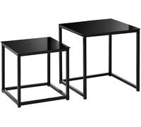 HOMCOM Tavolini da Salotto Moderni, Set 2 Pezzi, Tavolini da Soggiorno in Acciaio e Vetro Temperato, Nero