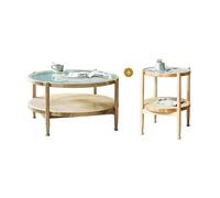 Tavolini piccoli per camera da letto Tavolino da caffè moderno e semplice in rattan in legno for famiglie piccole e grandi. Tavolino rotondo a doppio strato Tavolino laterale per cameretta con conteni