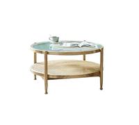 Tavolini piccoli per camera da letto Tavolino da caffè moderno e semplice in rattan in legno for famiglie piccole e grandi. Tavolino rotondo a doppio strato Tavolino laterale per cameretta con conteni