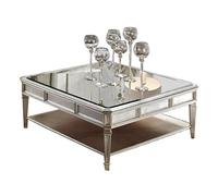 Tavolini Piccoli Per Camera da Letto Tavolino da caffè retrò, tavolo da salotto quadrato, tavolino da divano con piano a specchio e ripiano aperto, for soggiorno Tavolino da Salotto(Silver,90*90*47cm)