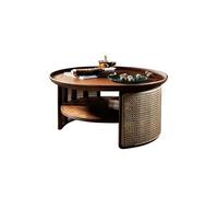 Tavolini piccoli per camera da letto Tavolino da caffè rotondo in legno di rattan, semplice stile Wabi-sabi, retro, rotondo, for la casa, soggiorno, tavolo basso Tavolino laterale per cameretta con co