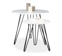 Relaxdays set 2 pezzi tavolino salotto rotondo legno e metallo HxD 52x60 cm per divano, soggiorno, laccato lucido bianco
