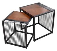 Tavolini XWZJY Tavolino da caffè retrò in Legno Massello, Tavolino da Divano, Set di 2 Tavolini da Cocktail con Struttura in Ferro battuto Mobili in Accento for Soggiorno Balcone Sala lettura(#1)