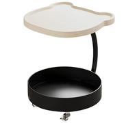 Tavolino A C Con Ruote, Pannello Di Densità Bear Head Blister E Cestino Di Metallo, Tavolino A 2 Livelli Per Divano, Letto O Soggiorno, Comodino Mobile(White+Black)
