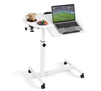 Tavolino a forma di C con rotelle 60x40 cm scrivania mobile regolabile da 59 a 89 cm con piano inclinabile da 0 a 90°, supporto per laptop, piedini antiscivolo, per divano, letto, lettura, telelavoro