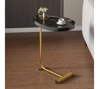 Tavolino a forma di C - Moderno tavolino da caffè in noce e metallo, versatile piccolo vassoio per soggiorno e camera da letto, mobili chic per divano e comodino, design salvaspazio