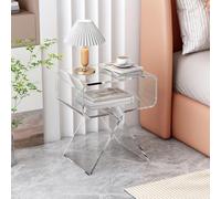 Tavolino Acrilico Trasparente,Comodino Premium con Scaffale Aperto per Soggiorno Camera da Letto Home Decor,Senza Montaggio Tavolino per Ufficio Corridoio Piccoli Spazi Mini(Size:Piccolo,Color:Chiaro)
