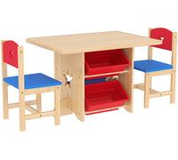 AIYAPLAY Set Tavolo e Sedie per Bambini con 2 Sedie e Tavolo con 4 Contenitori