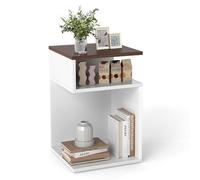 Tavolino ausiliario a forma di S, tavolino ausiliario a 3 livelli con scomparti aperti e cuscinetti antiscivolo, comodino moderno per soggiorno, camera da letto (bianco+noce, 1)