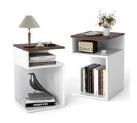 Tavolino ausiliario a forma di S, tavolino ausiliario a 3 livelli con scomparti aperti e cuscinetti antiscivolo, comodino moderno per soggiorno, camera da letto (bianco+noce, 2)