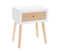 Tavolino ausiliario con 1 cassetto in MDF Bianco e Naturale