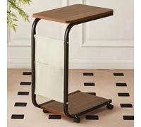 Tavolino Ausiliario Marrone Ruote Design Moderno Letto Divano Borsa Portaoggetti