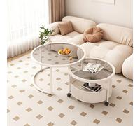 Tavolino ausiliario, Nesting Coffee Table Set of 2, Round Tempered Glass End Table 360° Mobility Center Table with Metal Frame, Modern Accent Side Tables, Bedroom (Clear,70x70x45cm+50x50x43cm)